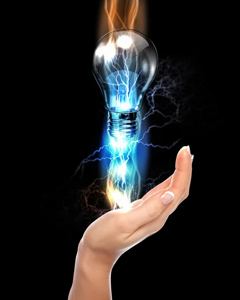 Human hand and bulb — Stock Photo, Image