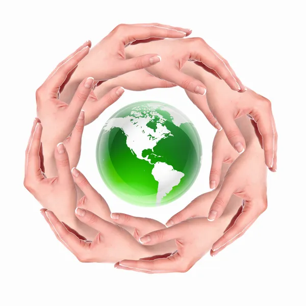 Ludzką ręką i symbol naszej planety — Zdjęcie stockowe