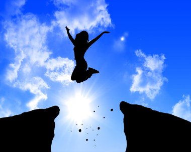 Man jumping on the rocks clipart