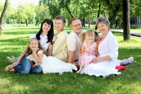 Utvidgade familjen tillsammans i parken — Stockfoto