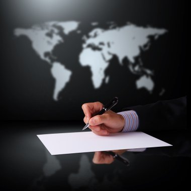 Businessman hand signing documents clipart