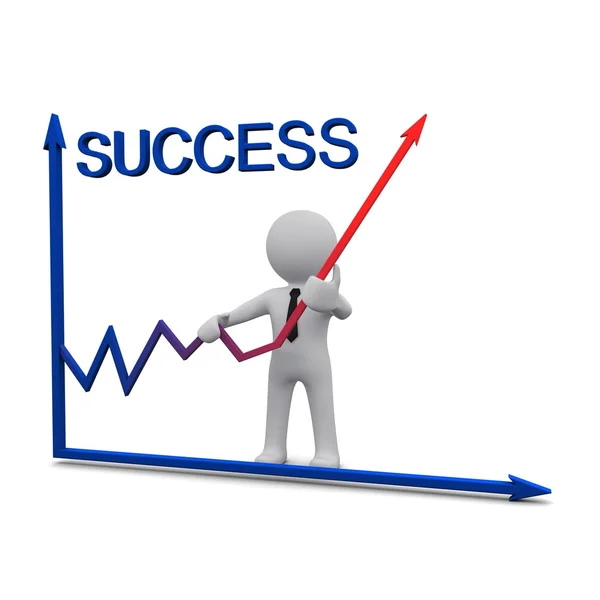 3D man and success graph with red arrow — Stock Photo, Image