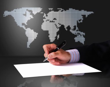 Businessman hand signing documents clipart