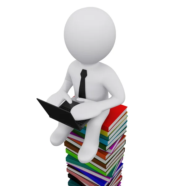 3D man sitting on a pile of books — Stock Photo, Image