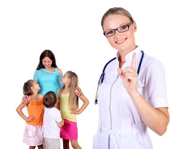 Doctor and family with children — Stock Photo, Image