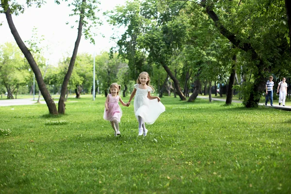 Dos hermanas pequeñas en el parque de verano — Foto de Stock
