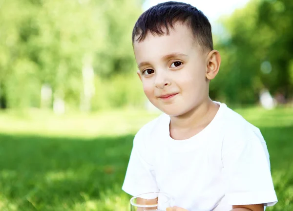 Porträtt av en liten pojke i parken — Stockfoto