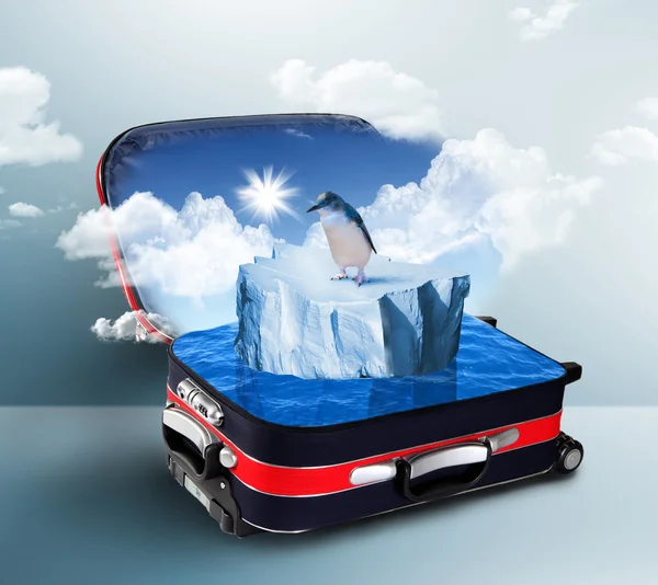 Красный чемодан с айсбергом внутри — стоковое фото