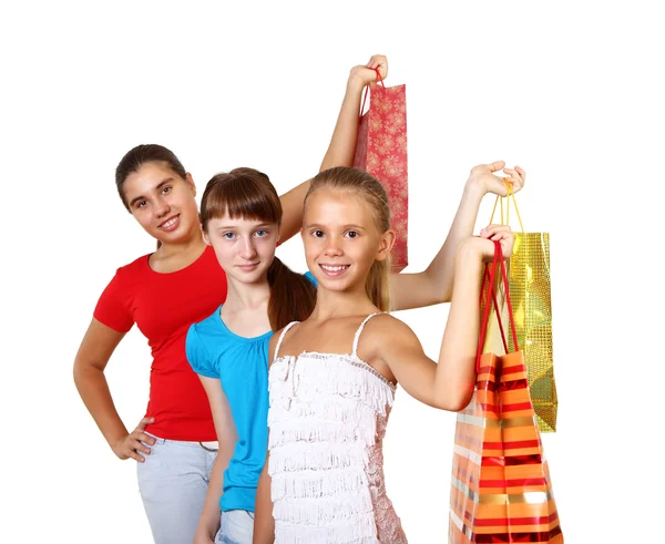 A bevásárló szatyrok nagyon tizenéves lányok — Stock Fotó