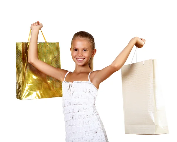 Jolie adolescente avec des sacs à provisions — Photo