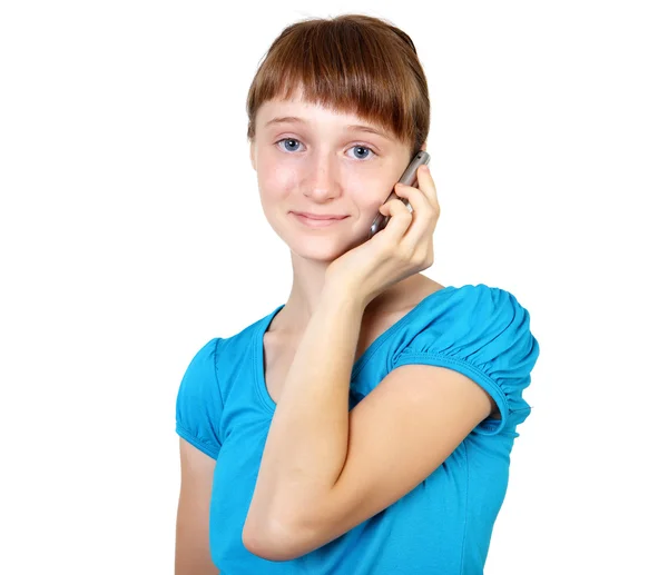 Jolie adolescente avec téléphone portable — Photo