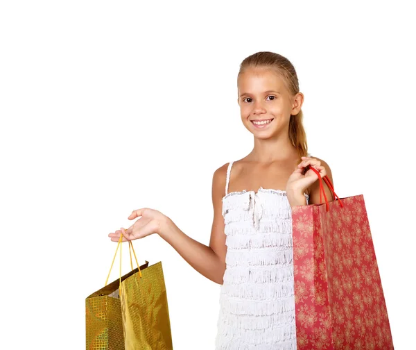 Bastante adolescente con bolsas de compras —  Fotos de Stock