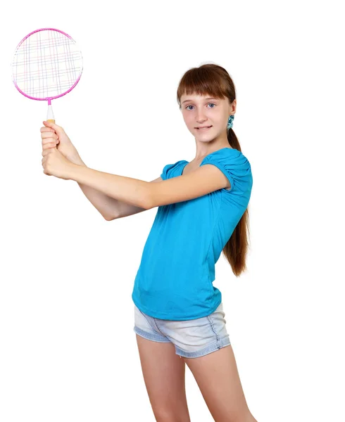 Söt tonårsflicka med racket — Stockfoto