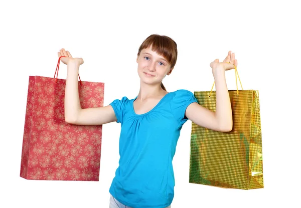 Alışveriş torbaları ile oldukça genç kız — Stok fotoğraf