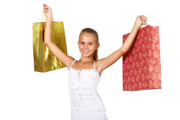 かなり十代の少女のショッピング バッグ — ストック写真