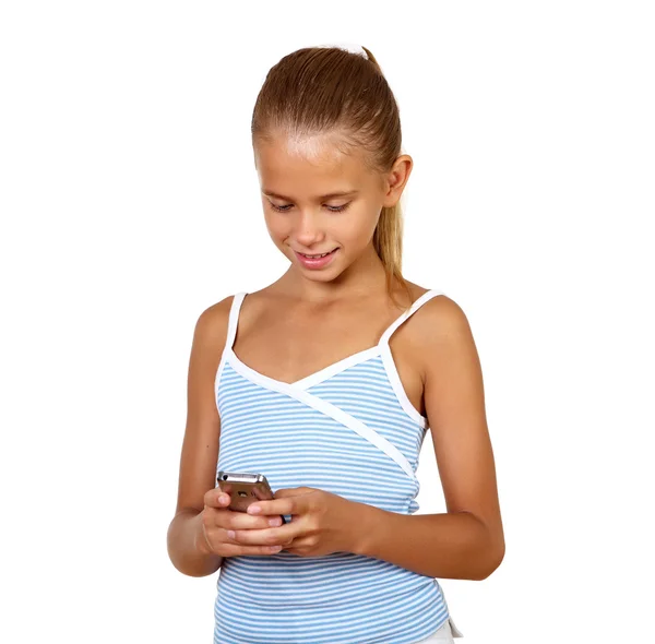 Docela dospívající dívka s mobilním telefonem — Stock fotografie