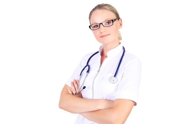 Ung kvinnlig läkare med stetoskop — Stockfoto
