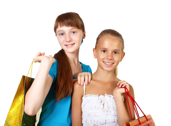 Alışveriş torbaları ile oldukça genç kızlar — Stok fotoğraf
