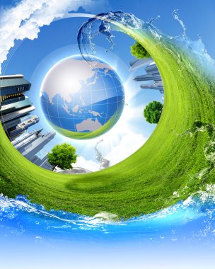 Green planet against blue sky and clean nature clipart