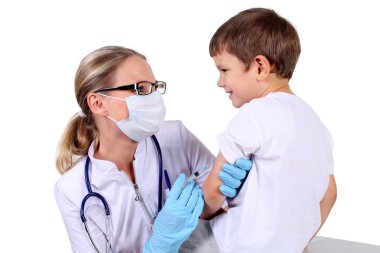 Doctor doing vaccine injection to child clipart