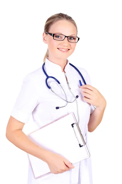 Doctora joven con estetoscopio — Foto de Stock