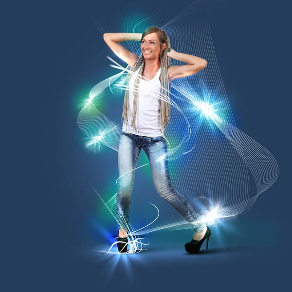 Young dancing blond woman Stock Image