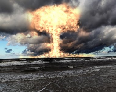 Nuclear explosion in an outdoor setting clipart