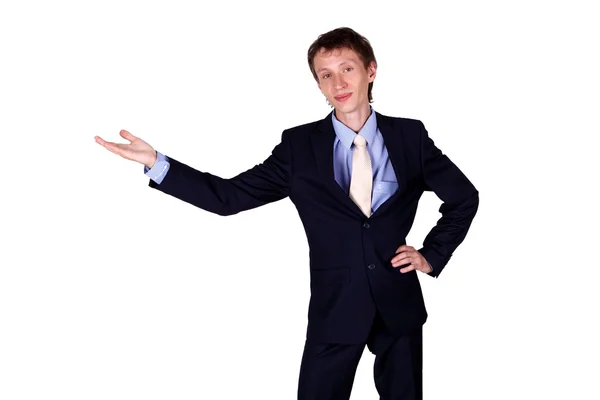 Business man gesturing in studio — Stock Photo, Image