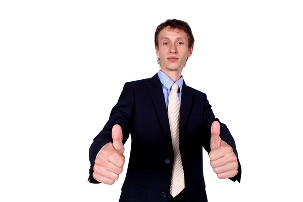 Businessman gesturing OK in studio — Stock Photo, Image