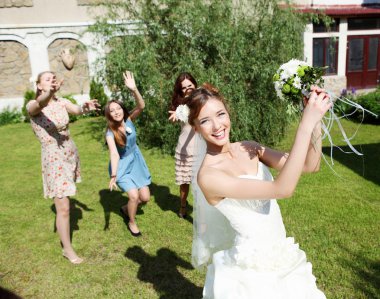 Young bride in white wedding dress clipart