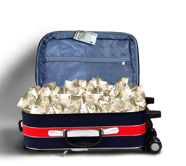 銀行券の完全なスーツケース — ストック写真