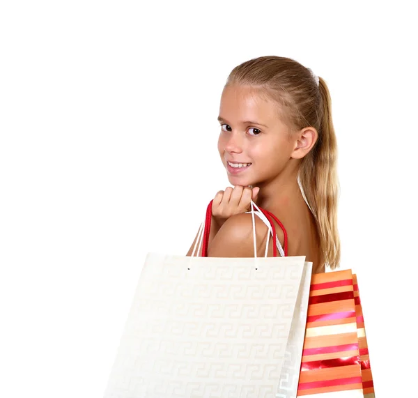かなり十代の少女のショッピング バッグ — ストック写真