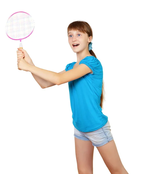 Menina adolescente bonita com raquete — Fotografia de Stock