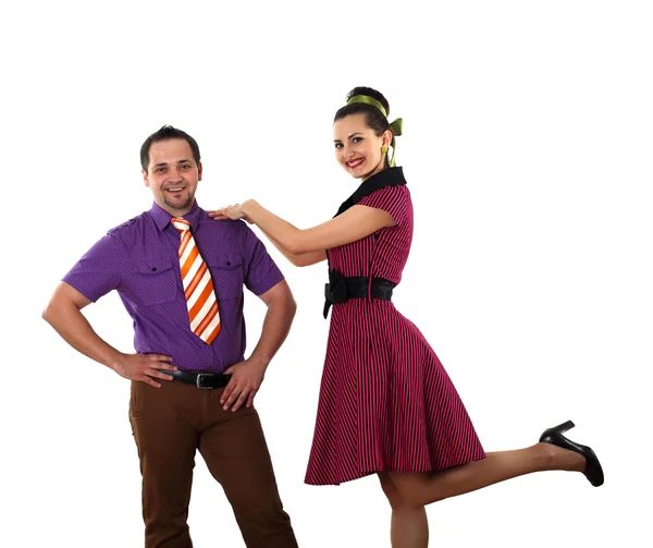 Młoda para tańczy w jasnym kolorze nosić — Zdjęcie stockowe