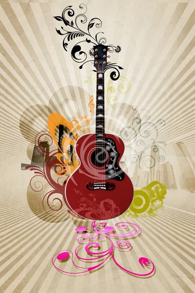 Guitare sur fond décoratif — Photo