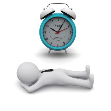 3D man and big alarm clock clipart