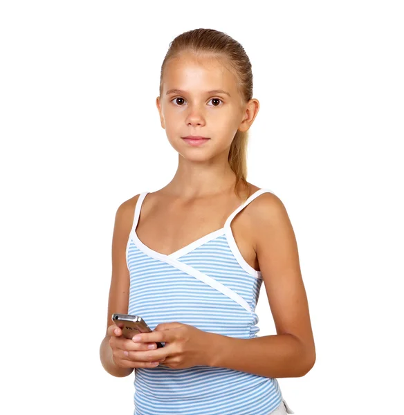 Docela dospívající dívka s mobilním telefonem — Stock fotografie