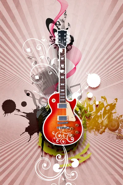 Gitarre vor dekorativem Hintergrund — Stockfoto