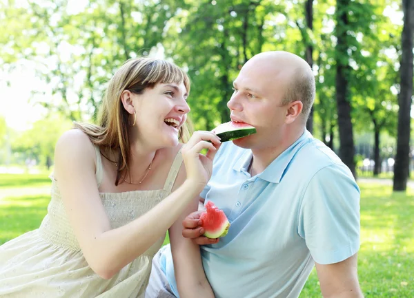 Giovane coppia in picnic nel parco — Foto Stock