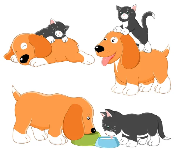小猫和小狗 — 图库矢量图片
