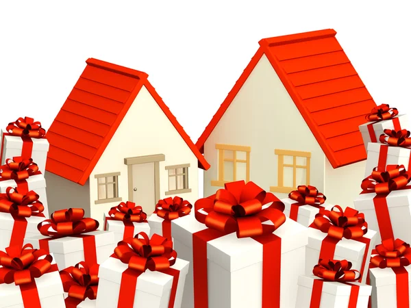 Häuser und Geschenke — Stockfoto
