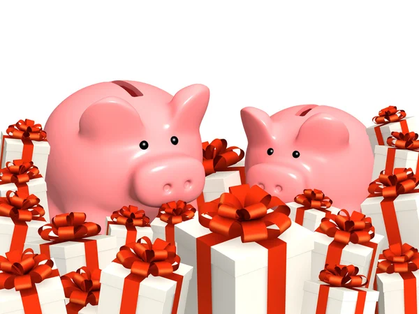 Piggy bank and gifts — Stock Photo, Image