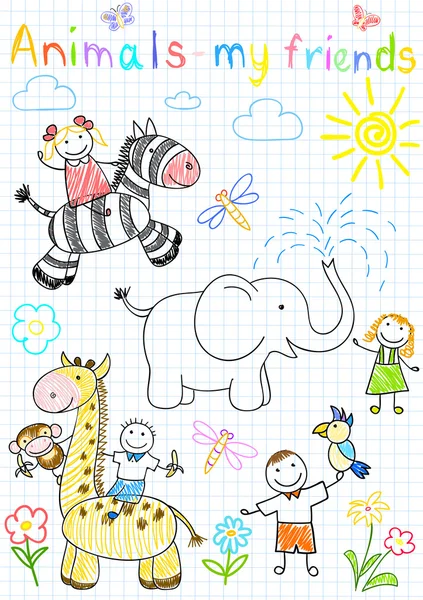 Bocetos vectoriales niños felices — Vector de stock