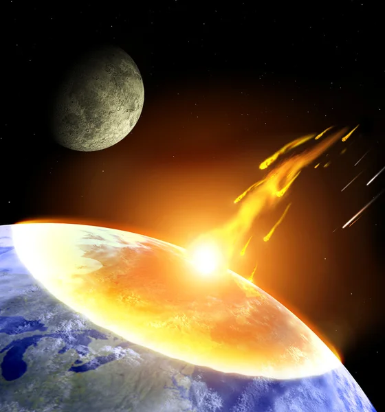 stock image Collision of an asteroid with Earth