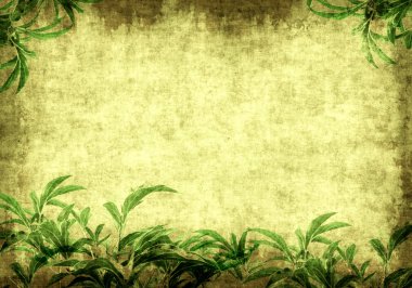 Grunge background with green leaves clipart