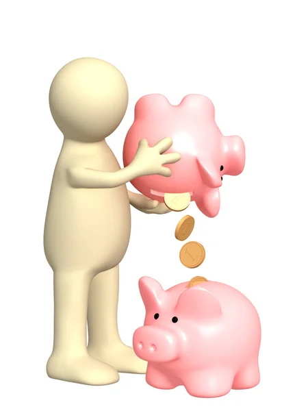 Puppet with piggy bank — Stock Photo, Image