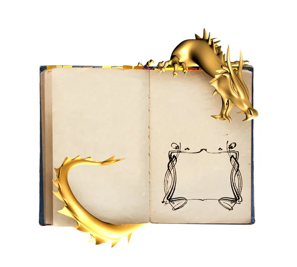 Dragon et vieux livre — Photo