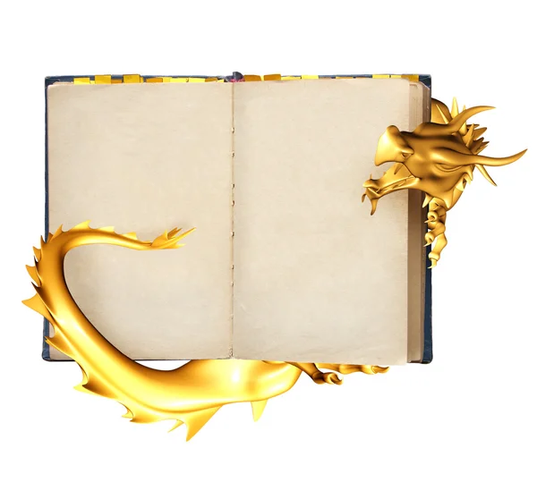 Dragón y libro viejo — Foto de Stock