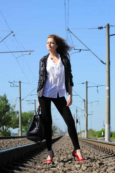 Železniční dívka — Stock fotografie