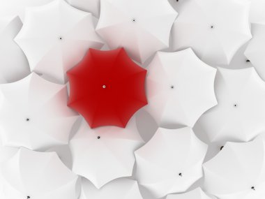 One unique red umbrella, among other white clipart